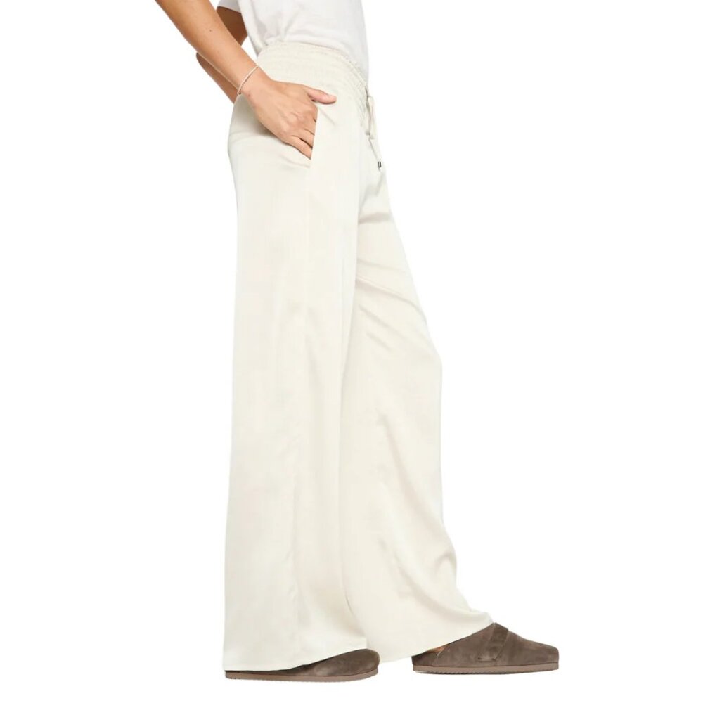 Brochu Walker Gorja Pant Satin Pull On Dust Ivory Medium Quiet Luxury Wide Leg - Picture 3 of 12